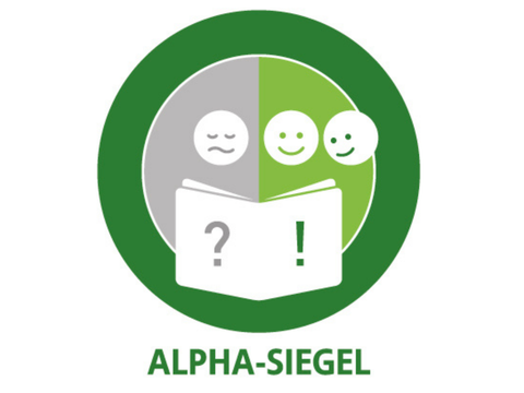 Symbol mit Buch und drei Gesichtern